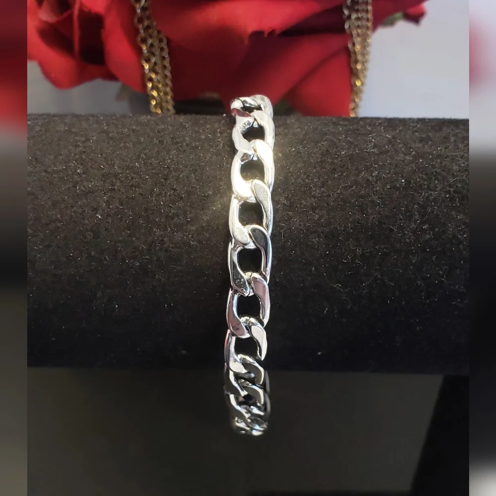 Silver Plated Curb Chain Link Bangle Bracelet Classic Style Chain Bangle